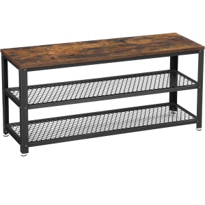 VASAGLE Raft pentru pantofi cu 2 polite, 100x30x45cm, otel, stil industrial, maro rustic si negru - Img 1