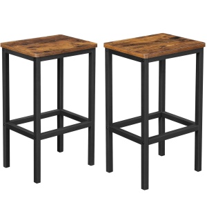 VASAGLE Set 2 scaune bar inalte, sezut dreptunghiular, cadru din otel, 40x30x65cm, stil industrial, maro rustic si negru - Img 1