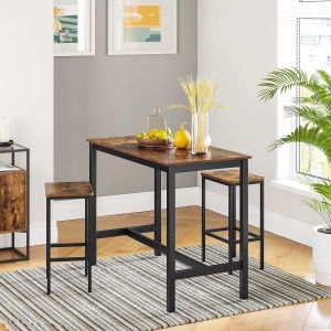 VASAGLE Set 2 scaune bar inalte, sezut dreptunghiular, cadru din otel, 40x30x65cm, stil industrial, maro rustic si negru - Img 2