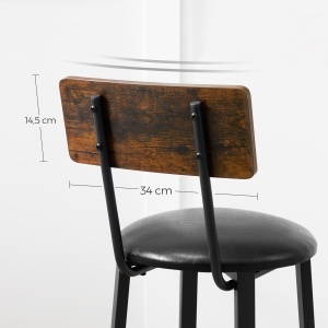 VASAGLE Set 2 scaune de bar cu spatar din PAL, sezut moale tapitat, 39x100x76cm, maro rustic si negru - Img 4