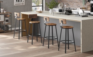 VASAGLE Set de 2 scaune de bar inalte cu spatar, cadru din otel, industrial, 54x99cm, maro rustic - Img 3