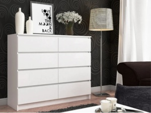 Comodă AKORD K140 albă, 138 cm, 8 sertare, albă, 138x40x99 cm - Img 2