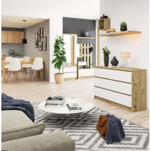 Comodă pentru sufragerie Stejar Artisan 120 cm 6 sertare Alb Mat 120x40x77 cm - Img 3