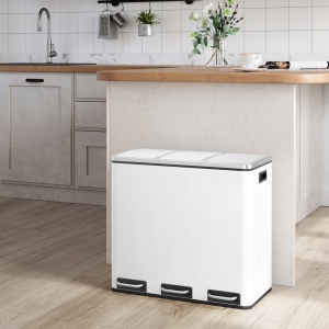 Cos de gunoi pentru reciclare SONGMICS, 3 compartimente, 3×18 L, 61×31×56 cm, alb - Img 4