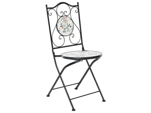 Set 2 scaune fier forjat pentru gradina COLLIO, pliabile, metal negru si ceramica, stil vintage
