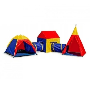 Set corturi de joaca 5 in 1 cu tunele si casuta, pliabil, pentru interior si exterior, multicolor - Img 1