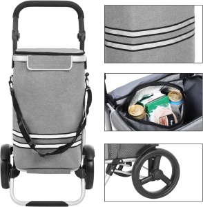 SONGMICS Carucior de cumparaturi piata, pliabil, compartiment frigorific, multifunctional, 44x35x100 cm, gri - Img 2