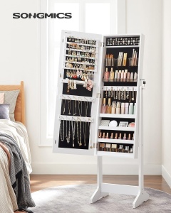 SONGMICS Oglinda de podea cu suport, design fara rama, cu spatiu de depozitare, 41x37x152cm, alb - Img 3