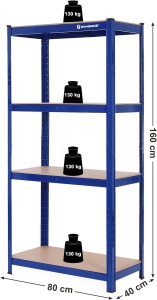 SONGMICS Raft cadru metalic modular pentru depozitare, 4 polite, 160x80x40cm, sarcina 520 kg, albastru - Img 2