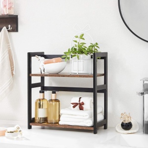 SONGMICS Raft de depozitare pe 2 niveluri, MDF, organizator de birou sau bucatarie, 42x18x43 cm, maro rustic - Img 3