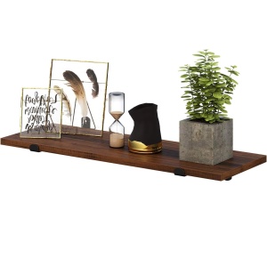 SONGMICS Set 2 rafturi de perete plutitoare, MDF cu efect de lemn vintage, 60x20cm, 15 kg per raft, maro rusic - Img 4