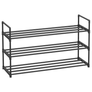 SONGMICS Suport pentru pantofi, cadru metalic cu 3 nivele, 12-15 perechi, stivuibil, 54x92x30cm, negru - Img 1