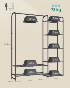 Suport haine metalic cu rafturi, Songmics, 29 × 112 × 158.4 cm, negru - Img 5
