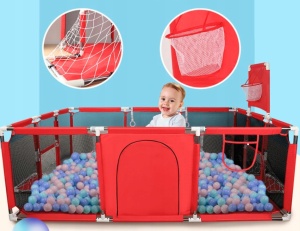 Tarc loc de joaca XXL pentru copii sau bebe, material textil, rosu, 230x122x62cm - Img 2