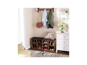 VASAGLE Banca pentru hol cu suport pentru pantofi, 10 compartimente, cu perna, 104x48x30cm, maro rustic - Img 2