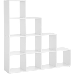 VASAGLE Biblioteca cu 10 compartimente, unitate de depozitare pentru decoratiuni, din lemn, 29x129x129cm, alb - Img 1