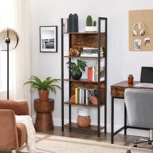 VASAGLE Biblioteca cu 5 rafturi de depozitare, cadru otel, stil industrial, 62x24x165cm, maro rustic si negru - Img 3