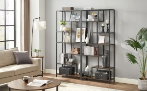 VASAGLE Biblioteca cu forma geometrica, pe 6 nivele, stil industrial, 30x80x180cm, maro rustic si negru - Img 2