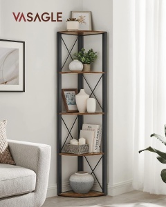 VASAGLE Biblioteca de colt cu 5 etaje, cadru metalic, stil industrial, 30x30x160 cm, maro rustic - Img 2