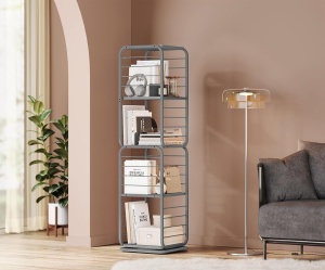 VASAGLE Biblioteca rotativa 360 grade, cadru metalic, cu 5 polite MDF, 43x43x158cm, gri - Img 4