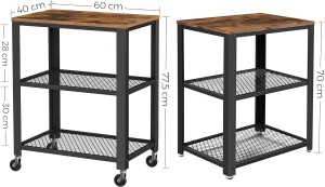 VASAGLE Carucior de servire pe roti, cu polite, pentru bucatarie, 40x60x77cm, industrial, maro rustic - Img 2