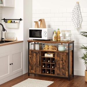 VASAGLE Comoda tip bufet, cu 2 usi si suport pentru sticle vin, stil industrial, 100x35x81cm, maro rustic si negru - Img 3