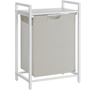 VASAGLE Cos de rufe, sac de rufe detasabil, raft, cadru metalic, 65L, 50x33x72 cm, alb - Img 1
