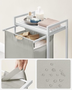 VASAGLE Cos de rufe, sac de rufe detasabil, raft, cadru metalic, 65L, 50x33x72 cm, alb - Img 4