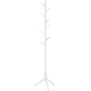 VASAGLE Cuier pentru haine, din lemn masiv, tip pom, cu 8 carlige, 175cm, alb - Img 1
