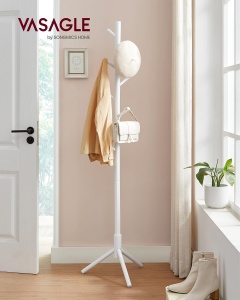 VASAGLE Cuier pentru haine, din lemn masiv, tip pom, cu 8 carlige, 175cm, alb - Img 4