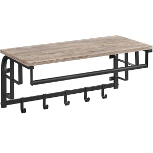 VASAGLE Cuier perete cu polita, bara si 5 carlige, 66x27x30 cm, gri - Img 1
