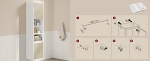 VASAGLE Dulap baie cu montare pe podea sau perete, 7 compartimente, 30x40x160 cm, alb bej - Img 3
