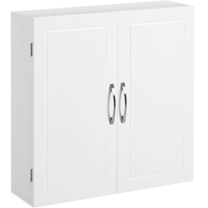 VASAGLE Dulap de baie de perete, cu 2 rafturi reglabile, stil scandinav, 60x18x60cm, alb mat - Img 1