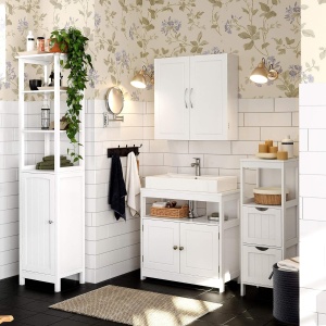 VASAGLE Dulap de baie de perete, cu 2 rafturi reglabile, stil scandinav, 60x18x60cm, alb mat - Img 2