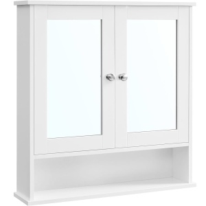 VASAGLE Dulap de baie de perete cu oglinda, 2 usi, compartiment deschis, rafturi reglabile, 13x56x58cm, alb - Img 1
