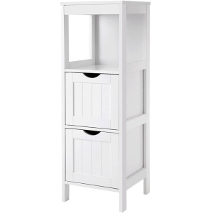 VASAGLE Dulap de podea pentru baie, multifunctional, 2 sertare, 30x30x89cm, alb - Img 1