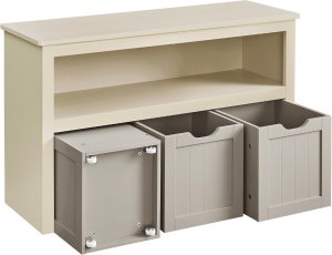 VASAGLE Dulap depozitare jucarii, din MDF, cu 3 compartimente detasabile pe roti, 30x102x60 cm, bej - Img 2