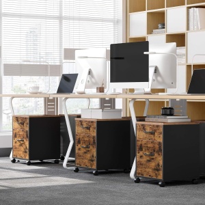 VASAGLE Dulap mobil tip rollbox pentru birouri, cu 2 sertare, stil industrial, 41x40x55cm, maro rustic - Img 4