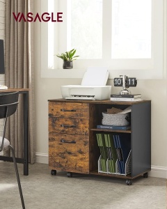 VASAGLE Dulap mobil tip rollbox pentru birouri, sertar cu sina suport dosare, stil industrial, 40x80x66 cm, maro rustic - Img 3