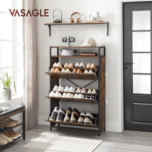 VASAGLE Dulap pantofi din MDF cu 3 usi basculante, pentru 15-24 perechi, 80x30x130cm, maro rustic - Img 4