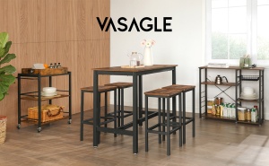 VASAGLE Masa de bar dreptunghiulara cu cadru metalic, 3 rafturi, design industrial, 109x60x100cm, maro vintage si negru - Img 2