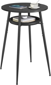 VASAGLE Masa de bar neagra, 70x70x91 cm – design elegant cu piele artificiala, blat 60 cm, stabila si usor de asamblat - Img 2