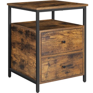VASAGLE Noptiera cu compartiment deschis, 2 sertare, stil industrial, 45x45x60cm, maro rustic si negru - Img 1