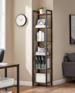 VASAGLE Raft cu 6 etaje, tip biblioteca, cadru metal si polite lemn, 30x40x187cm, industrial, maro rustic si negru - Img 2