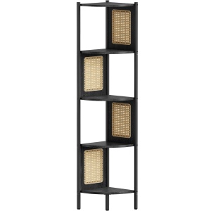 VASAGLE Raft de colt boho, cadru metalic, polite MDF si panouri poliratan, 32x32x156cm, negru - Img 1