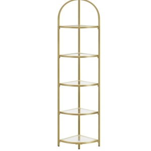 VASAGLE Raft de colt cu trepte pentru dormior, 5 etaje, din sticla securizata, cadru din otel, 28x28x158cm, auriu