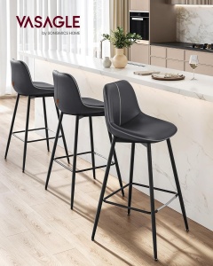 VASAGLE Set 2 scaune de bar, spatar ergonomic din piele ecologica, cadru metalic, 50x50x99 cm, negru - Img 2