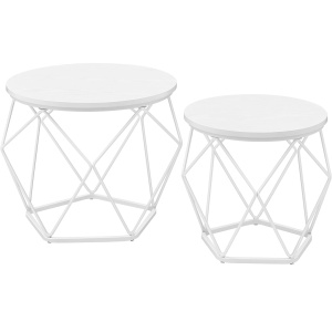 VASAGLE Set de 2 mese de cafea rotunde, cadru otel si blat detasabil, 40cm si 50cm, alb - Img 1