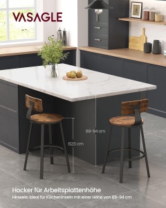 VASAGLE Set de 2 scaune de bar inalte cu spatar, cadru din otel, industrial, 51x89cm, maro rustic - Img 4