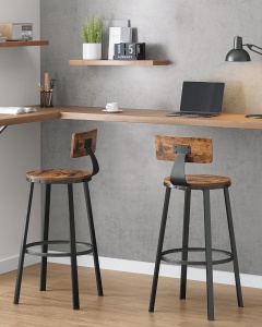 VASAGLE Set de 2 scaune de bar inalte cu spatar, cadru din otel, industrial, 54x99cm, maro rustic - Img 4